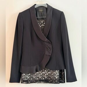T Tahari Luxe Black Tuxedo Skirt Suit Size 4